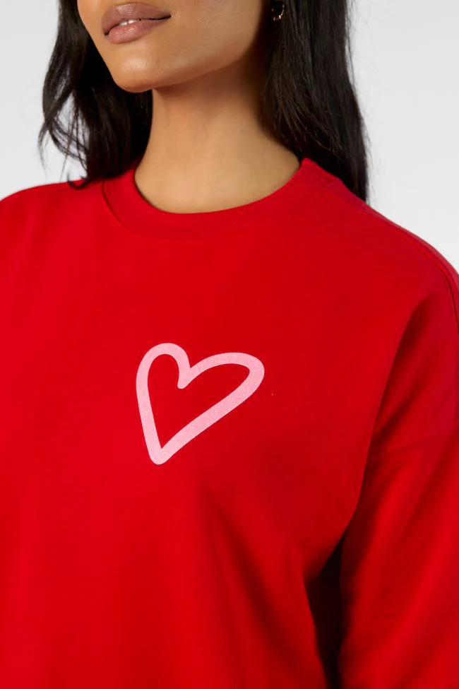 Love You More Red Oversized Graphic Sweatshirt | Pink Lily