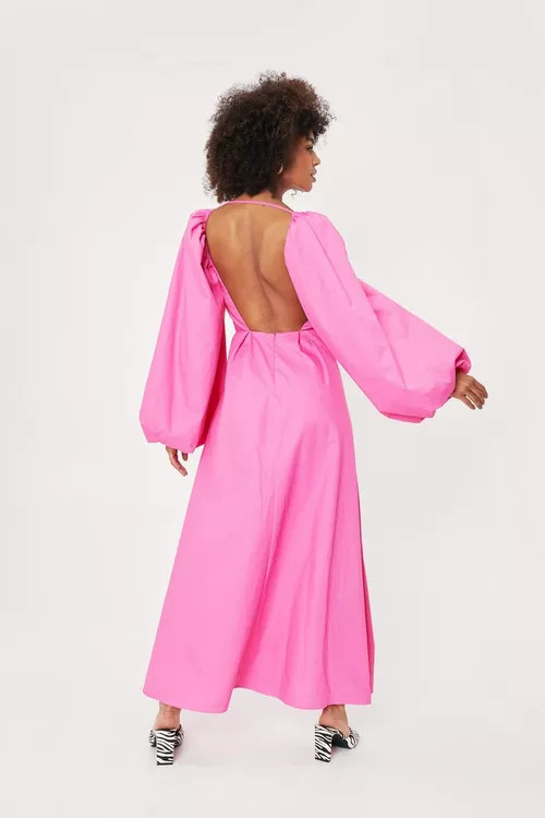 Poplin Square Neck Balloon Sleeve Maxi Dress | Nasty Gal (US)