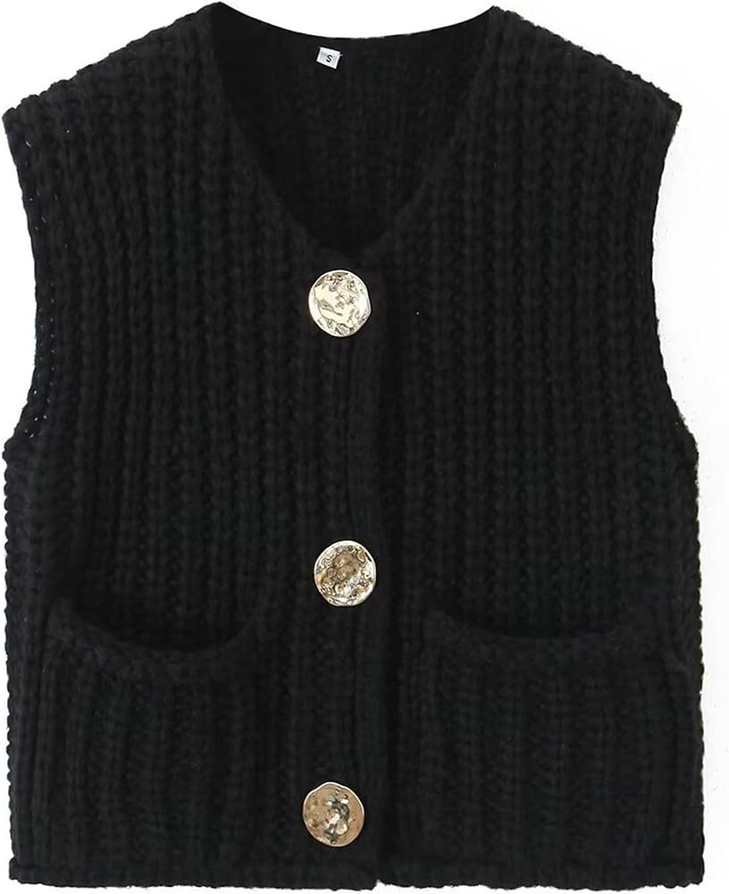 Women Crochet Knit Sweater Vest Button Up Cropped Casual Sleeveless Vest Fashion Vintage Cardigan... | Amazon (US)