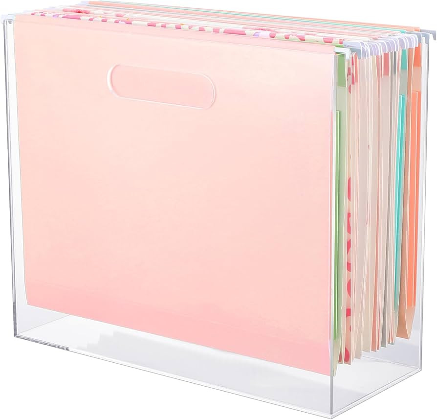 Hanging File Organizer Box, Acrylic File Folder Organizer for Letter Size Folders Portable File H... | Amazon (US)