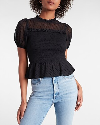 Polka Dot Smocked Peplum Top | Express