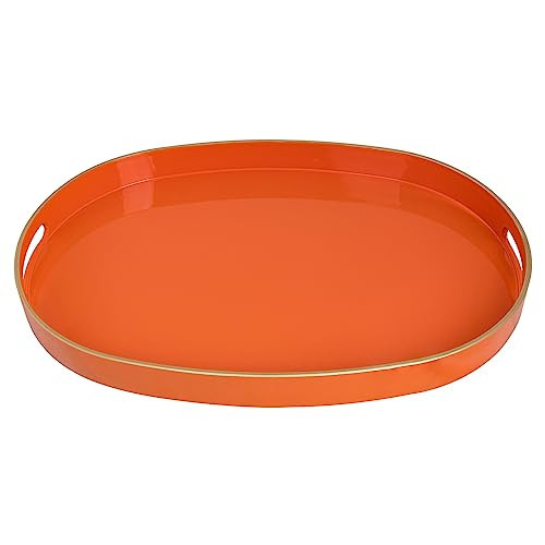 MAONAME Orange Decorative Tray, Oval Serving Tray with Handles, Plastic Tray for Coffee Table, Ottoman Trays for Living Room, Bathroom, 15.6" X 10.6" X 1.4" | Amazon (US)