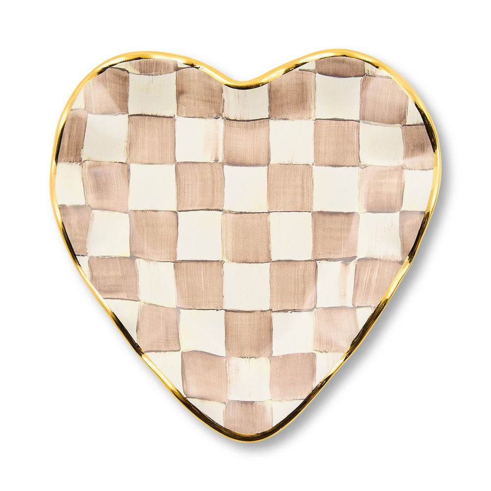 Mocha Check Ceramic Heart Plate | MacKenzie-Childs