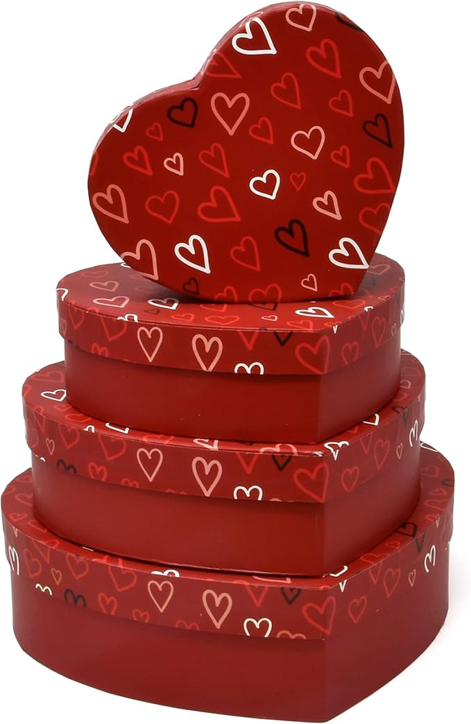 Valentine's Day Heart Shaped Gift Boxes 4 Pack Red Valentine Hearts Treat Box with Lids Valentine... | Amazon (US)