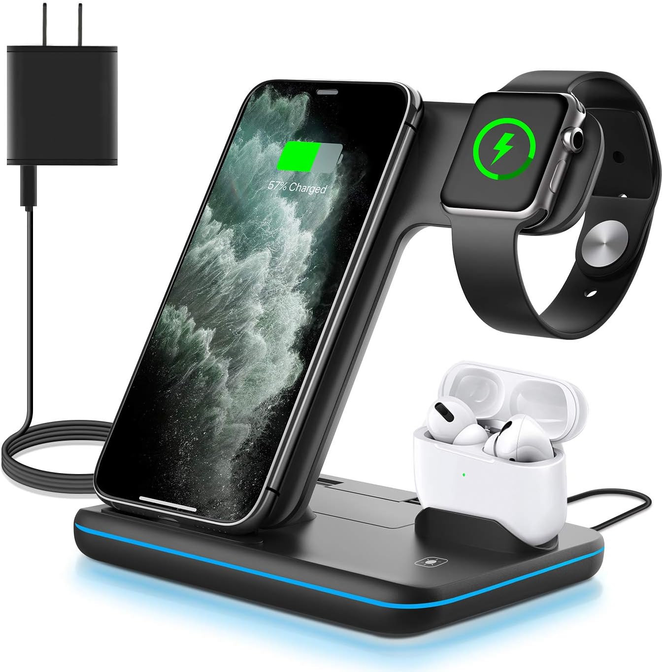 WAITIEE Wireless Charger 3 in 1, 15W Fast Charging Station for Apple iWatch 6/5/4/3/2/1,AirPods P... | Amazon (US)