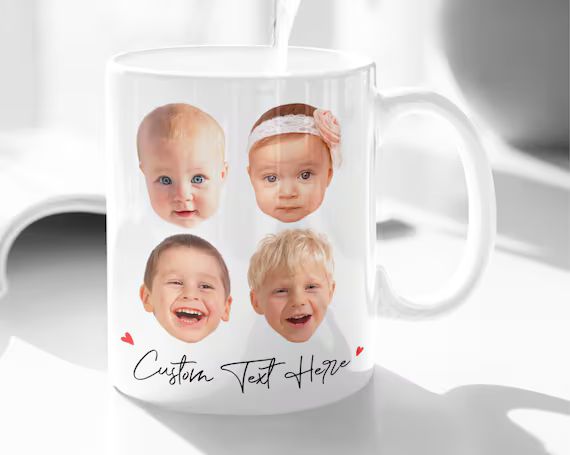 Custom Four Baby Face Mug - Custom Grandchildren Mug - Customized Photo Mug With Text - Personali... | Etsy (US)