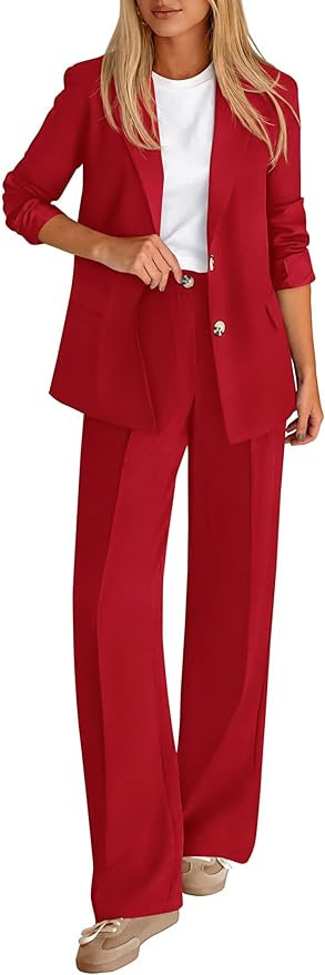 KIRUNDO Womens Suits 2 Piece Set Business Casual Blazer Jacket Wide Leg Dress Pants Suits Profess... | Amazon (US)