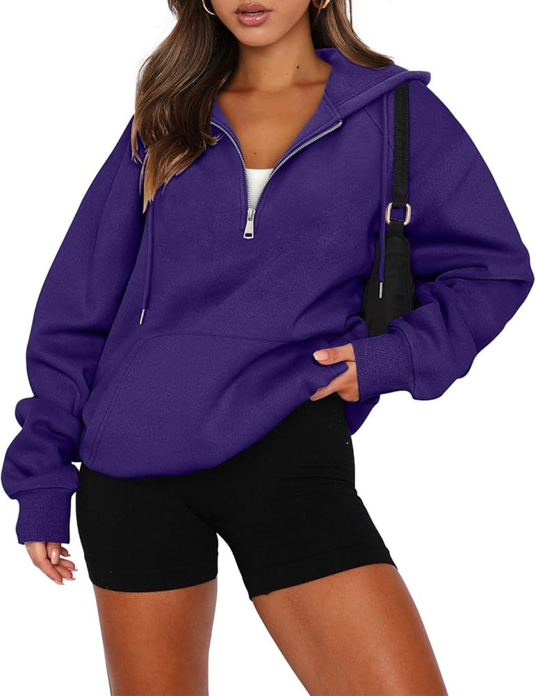 onlypuff Women Half Zipper Pullover Sweatshirt Long Sleeve Hoodies Kangaroo Pocket Fleece Basic S... | Amazon (US)