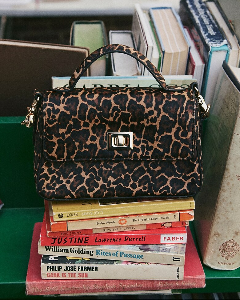 Small Edie top-handle bag in leopard-print calf hair | J. Crew US