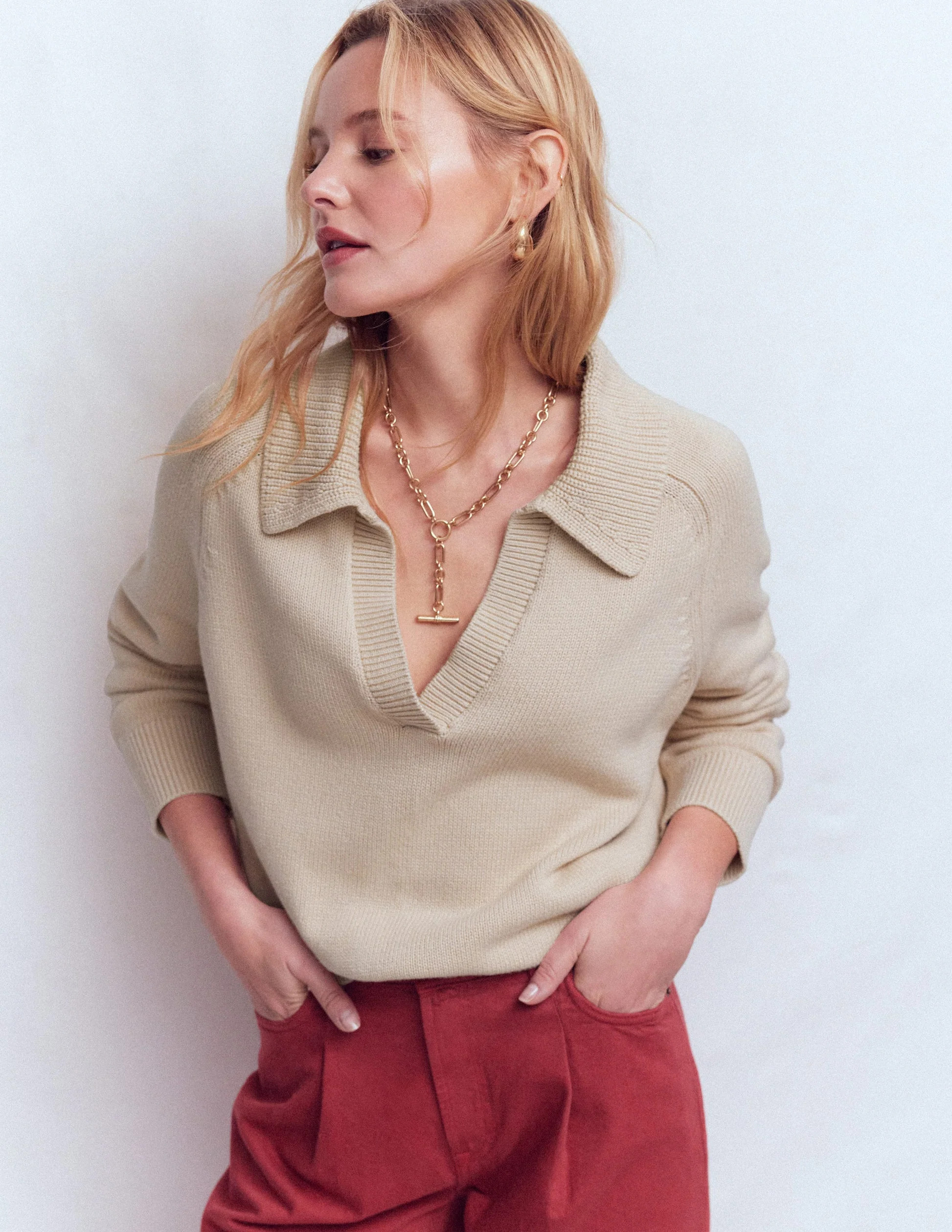 Cotton Henley Sweater-Almond Peach | Boden (US)