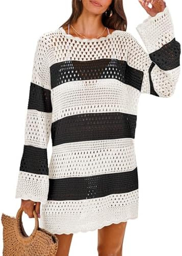 ANRABESS Women Swimsuit Crochet Swim Cover Up 2025 Summer Bathing Suit Swimwear Mesh Knit Beach D... | Amazon (US)