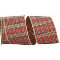 Vintage Christmas Wreath Wired Ribbon - 2 1/2"" X 10 Yards, Metallic Gold Edges, Red, Green, Plaid, Garland, Gifts, Swag, Bows, Gift Basket | Etsy (US)