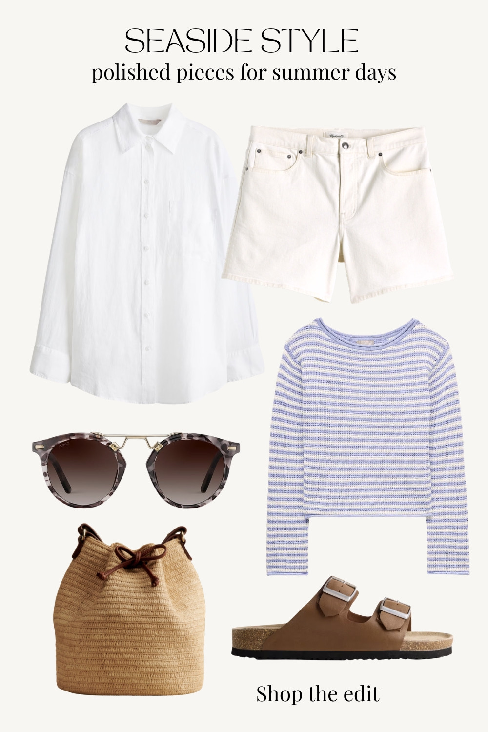 Coastal-inspired summer outfits are everywhere right now, and this edit keeps the trend feeling polished and wearable. Lightweight layers, crisp white pieces, woven textures, and easy neutral sandals create the perfect elevated casual summer wardrobe. Save this chic coastal capsule for beach weekends, summer travel, casual brunch, and effortless everyday outfit inspiration.

coastal summer outfits, seaside style outfits, chic coastal fashion, elevated casual summer outfits, classic summer style, european summer outfits, coastal grandmother style, linen shirt outfit, white shorts outfit, woven bag outfit, birkenstock outfit ideas, neutral summer wardrobe, old money summer style, beach town outfits, polished summer looks, effortless chic style, vacation outfit inspiration, classy casual outfits 

 #LTKootd #LTKOver40 #LTKSaleAlert