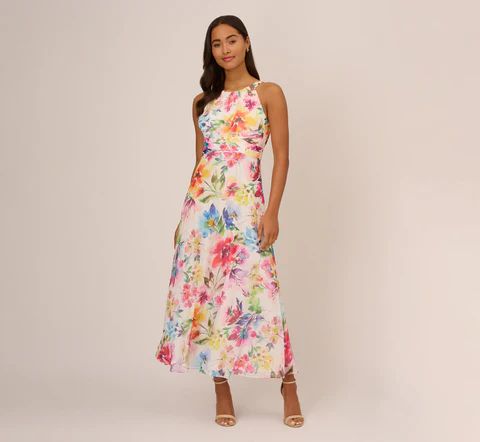 Plus Size Floral Matelasse Sheath Dress With Draped Details In Marble Multi | Adrianna Papell