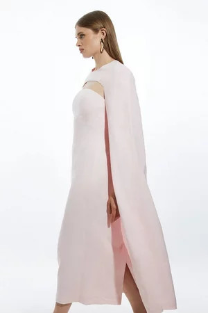 Petite Fluid Tailored Caped Midi Dress | Karen Millen UK + IE + DE + NL