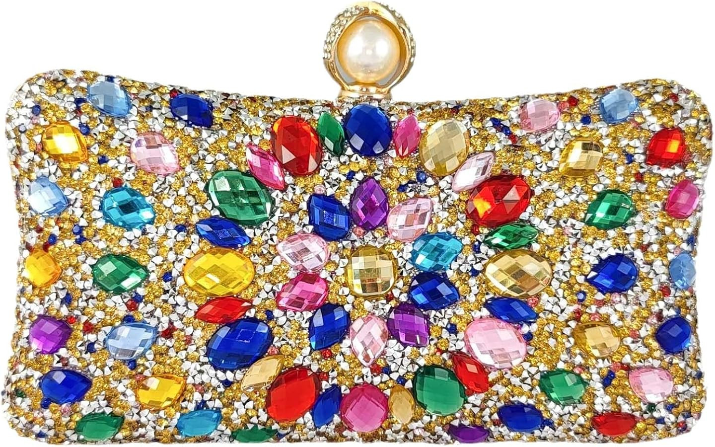Boutique De FGG Pearl Clasp Crystal Clutch Purses for Women's Evening Handbags Wedding Party Rhin... | Amazon (US)