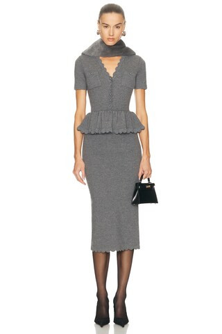 self-portrait Peplum Knit Midi Dress in Grey | FWRD 