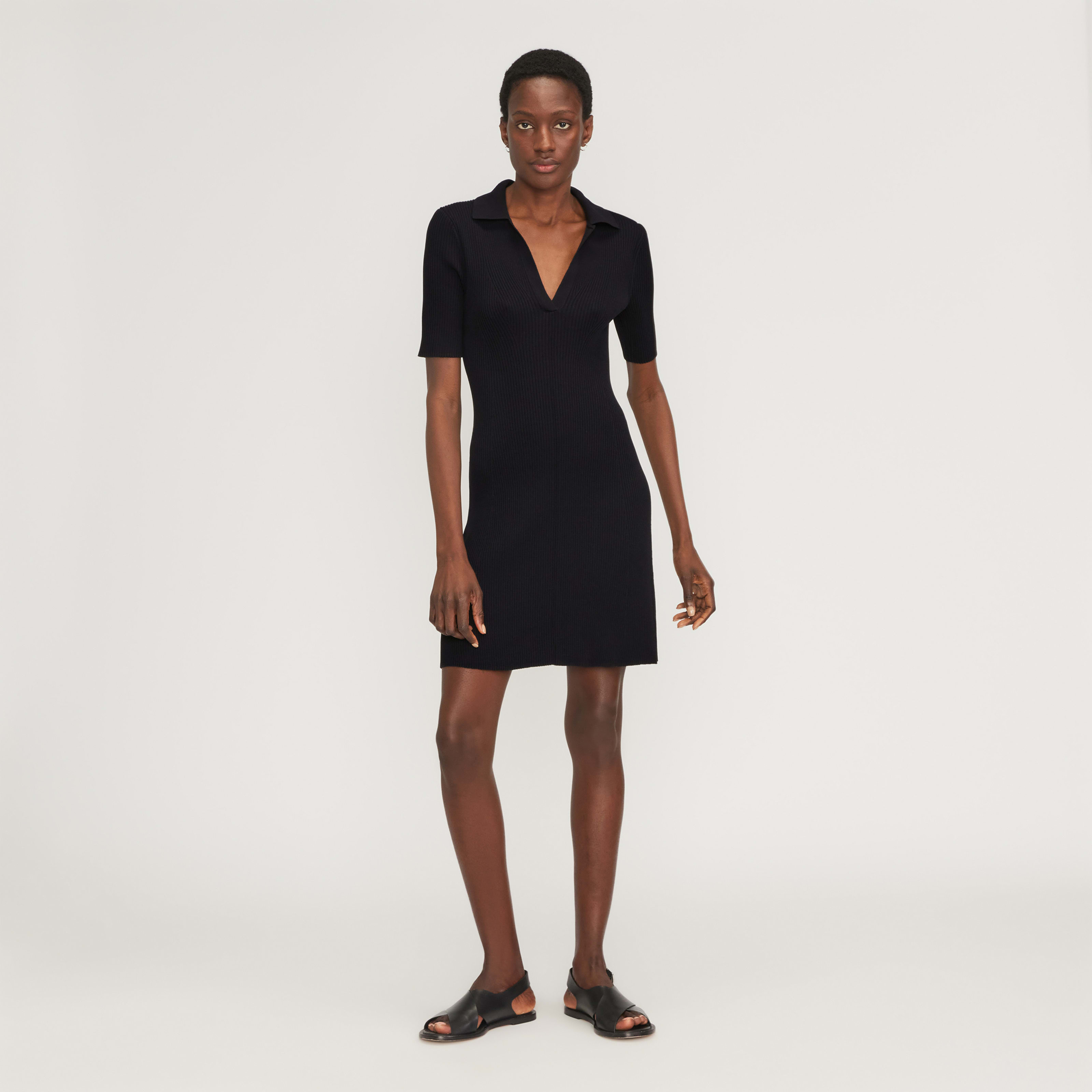 Women's Ribbed Short-Sleeve Polo Dress by Everlane in Black, Size XL | Everlane