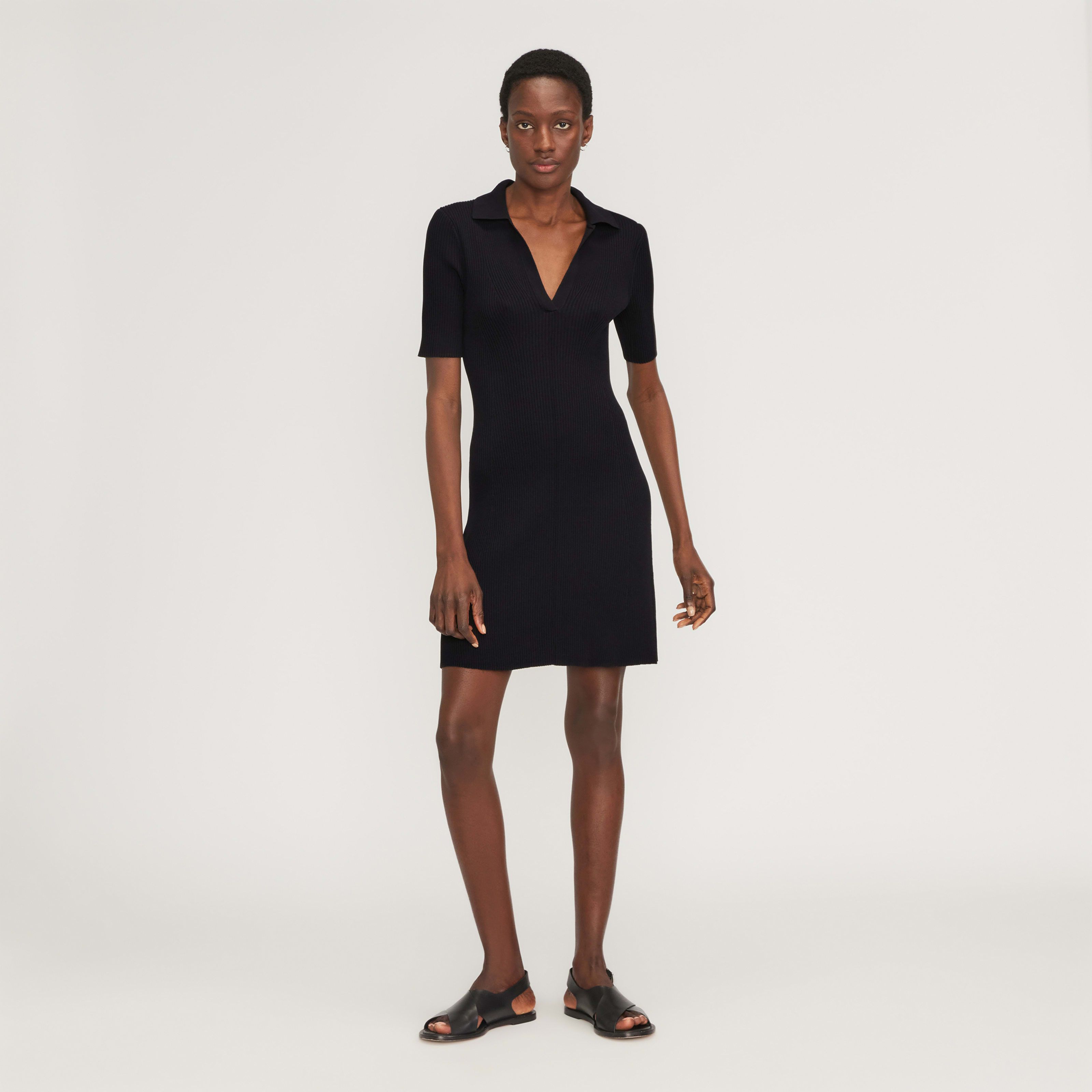 Women's Ribbed Short-Sleeve Polo Dress by Everlane in Black, Size XL | Everlane