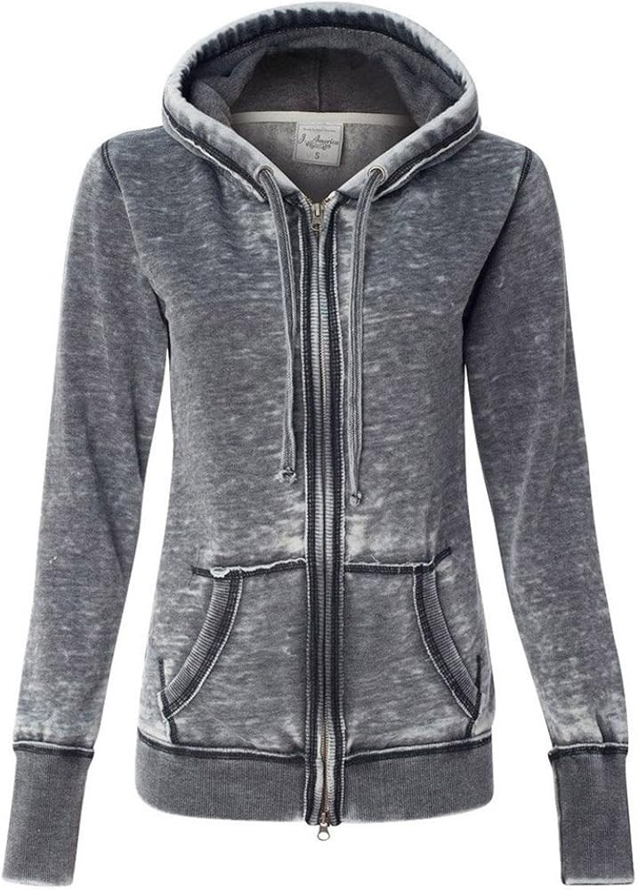 J.America Ladies’ Zen Full-Zip Hooded Fleece, Dark Smoke, Small | Amazon (US)