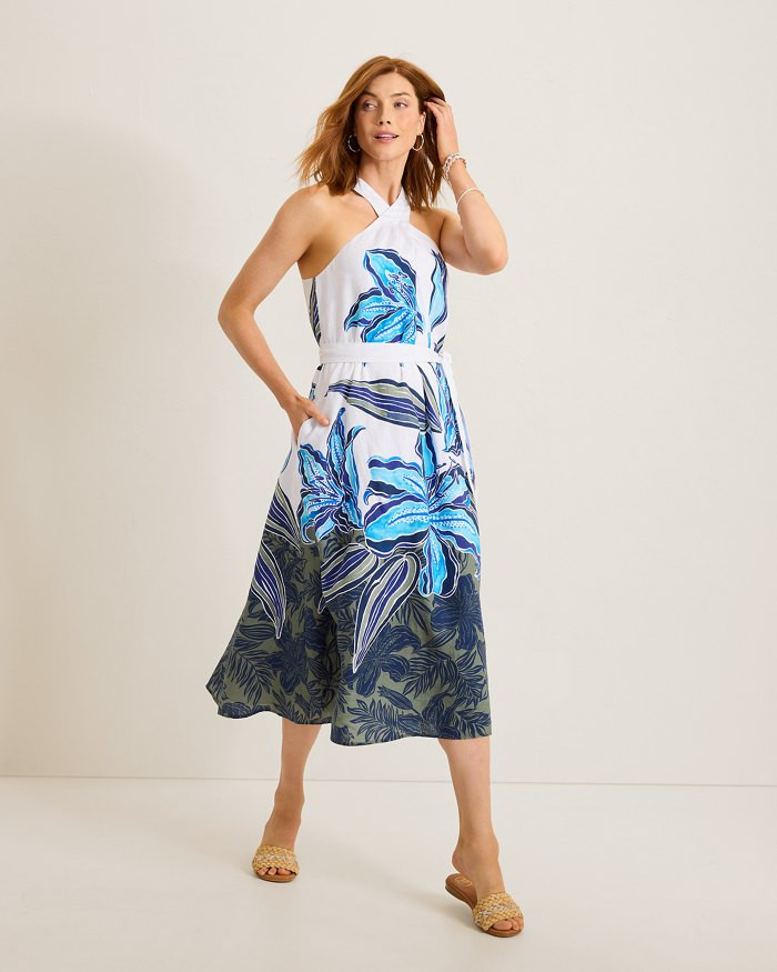 Coastalina Linen Regal Blooms Halter Midi Dress | Tommy Bahama
