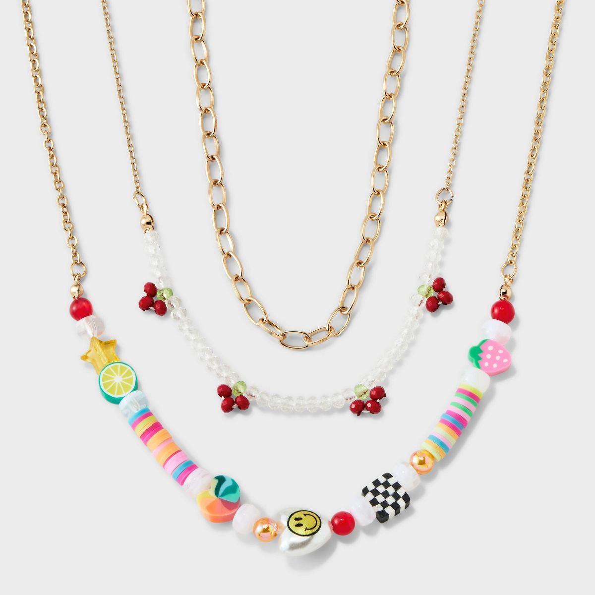 Girls' 3pk Smiley Cherries Layered Necklace Set - art class™ | Target