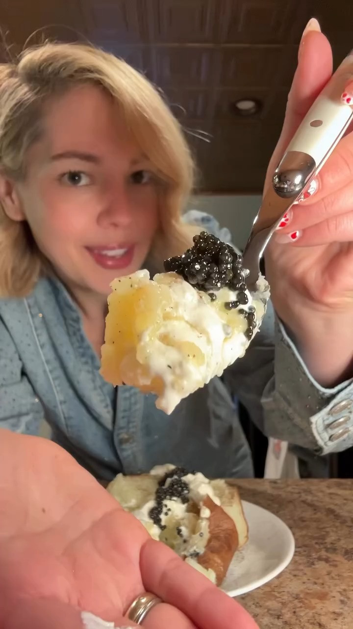 Caviar potato ✨🥔 Sharing my rhinestone denim top + similar! 

 #LTKootd #LTKfoodie #LTKvlog