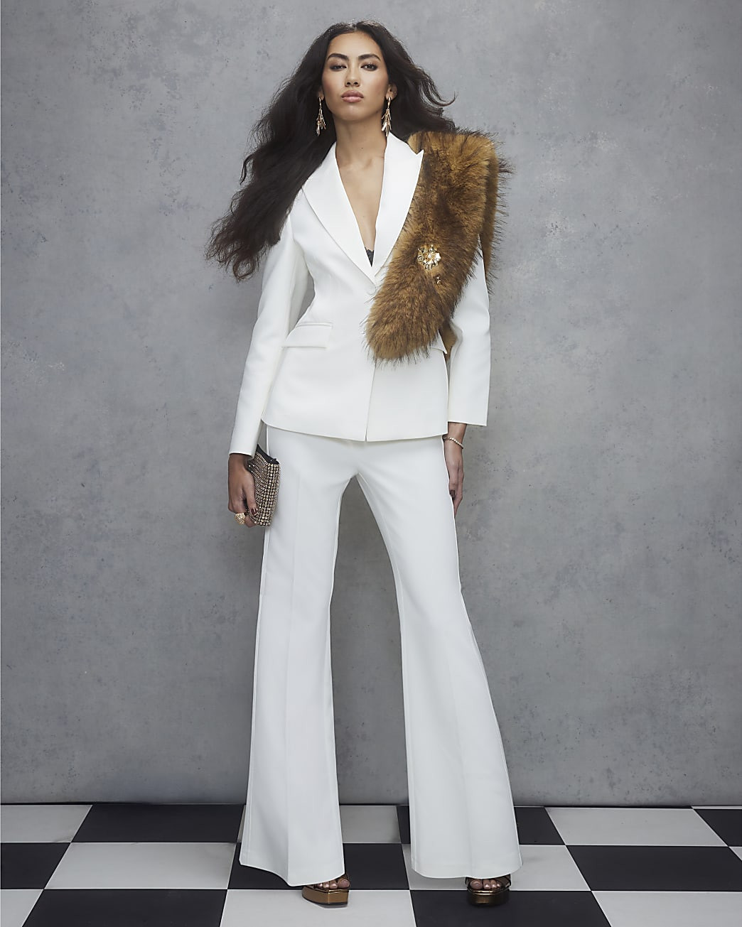 Cream Tuxedo Straight Trousers | River Island UK & IE