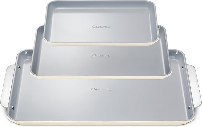 Caraway Non-Stick Ceramic Baking Sheet Trio - Naturally Slick Ceramic Coating - Non-Toxic, PTFE &... | Amazon (US)