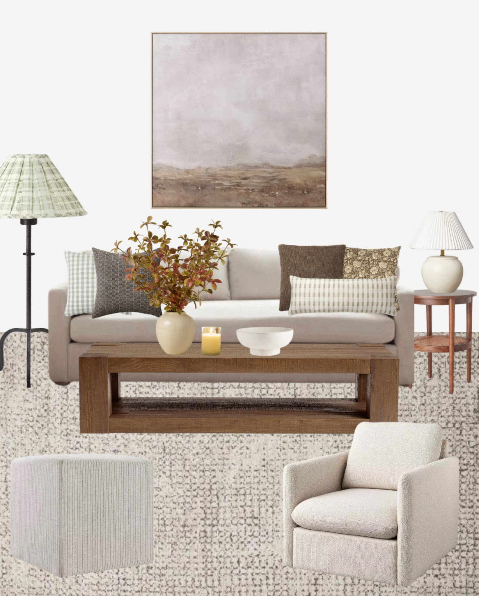 Cozy up your living room for fall with these neutral tones and warm accents! 🍂 From soft textures to earthy hues, this space is all about creating a welcoming vibe for the season. Scroll below to shop this living room and look through my LTK and bring the perfect autumn ambiance into your home! #FallLivingRoom #NeutralDecor #HomeInspo #LTKhome #FallDecor #CozyHome

Target, Target home, Studio McGee, grey sofa, coffee table, wooden coffee table, modern coffee table, floor lamp, wooden side table, beige table lamp, beige sofa chair, ottoman, fall throw pillows, beige throw pillow, plaid throw pillow, brown pillow, fall florals, fall decorations, wall art, wall print, neutral rug, living room rug, rugs 
Neutral fall living room decor
Warm tones home decor
Cozy fall home inspiration
Neutral autumn living room
Fall living room ideas
Cozy living room for fall
Neutral decor for fall
Warm and cozy home design
Earthy tones living room
Fall home decor shopping
LTK home fall decor
Autumn living room styling
Cozy neutral fall accents
Fall interior design trends

#LTKStyleTip #LTKFallSale #LTKHome

#LTKSeasonal #LTKHome #LTKFallSale