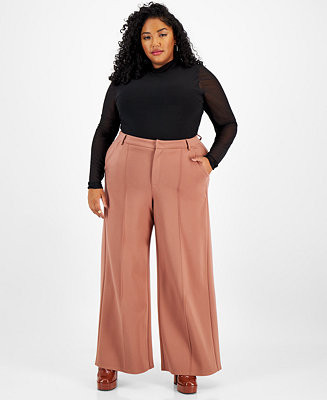 Bar III Plus Size High-Rise Wide-Leg Ponté-Knit Pants, Created for Macy's & Reviews - Pants & Ca... | Macys (US)