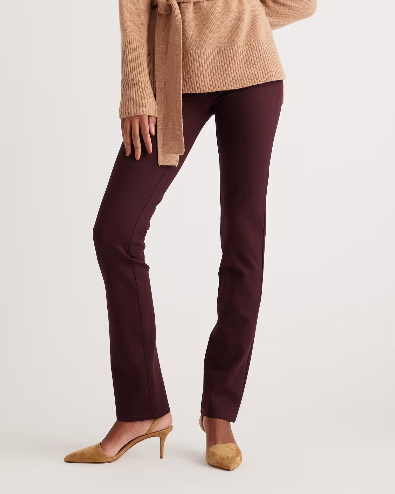 Ultra-Stretch Ponte Straight Leg Pants - Regular 30" inseam in Burgundy | Quince