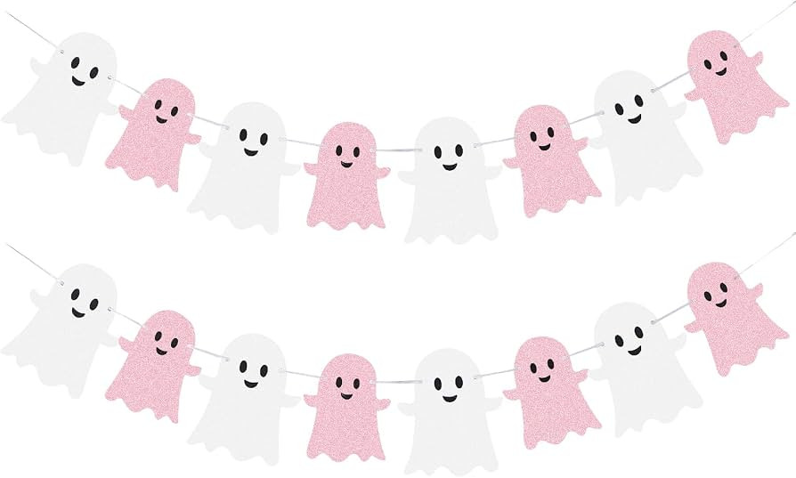 Halloween Pink White Ghost Banner 2Pcs Ghost Garland | Amazon (US)