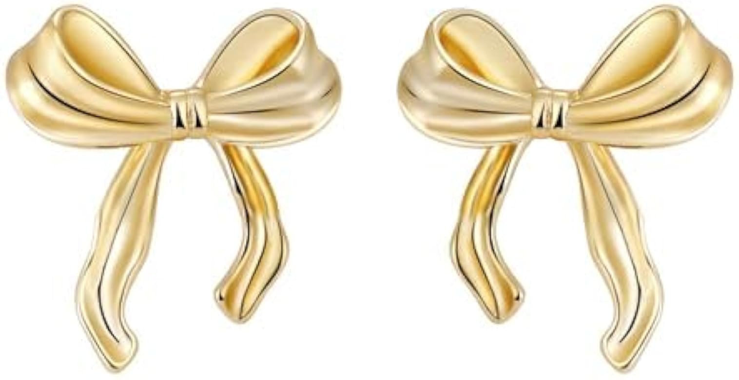BERISO Long Chain Bow Dangle Drop Tassel Earrings for Women 14K Gold/Silver Plated Bow Stud Earri... | Amazon (US)