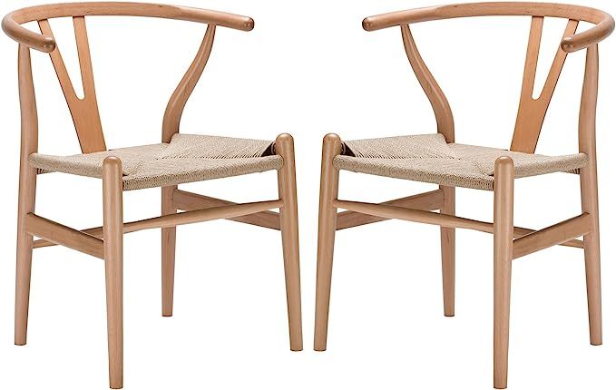 Poly and Bark Weave Modern Wooden Mid-Century Dining Chair, Hemp Seat, Natural (Set of 2) | Amazon (US)