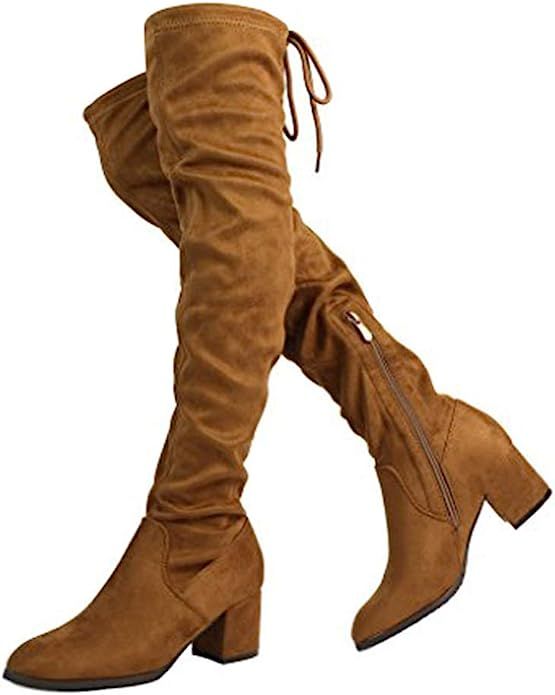 DREAM PAIRS Women's Over The Knee Thigh High Low Block Heel Boots | Amazon (US)