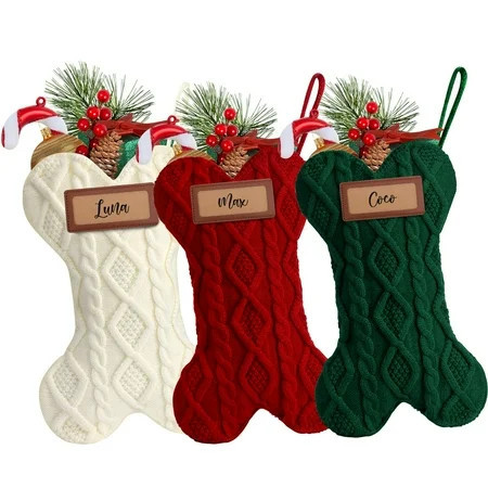 Ayieyill 3pcs 18 Inch Dog Christmas Stocking, Knit White Christmas Stocking for Dogs, Diamond Shape Dog Stocking Christmas Large Pet Stockings Hanging Dog Christmas Stocking | Walmart (US)