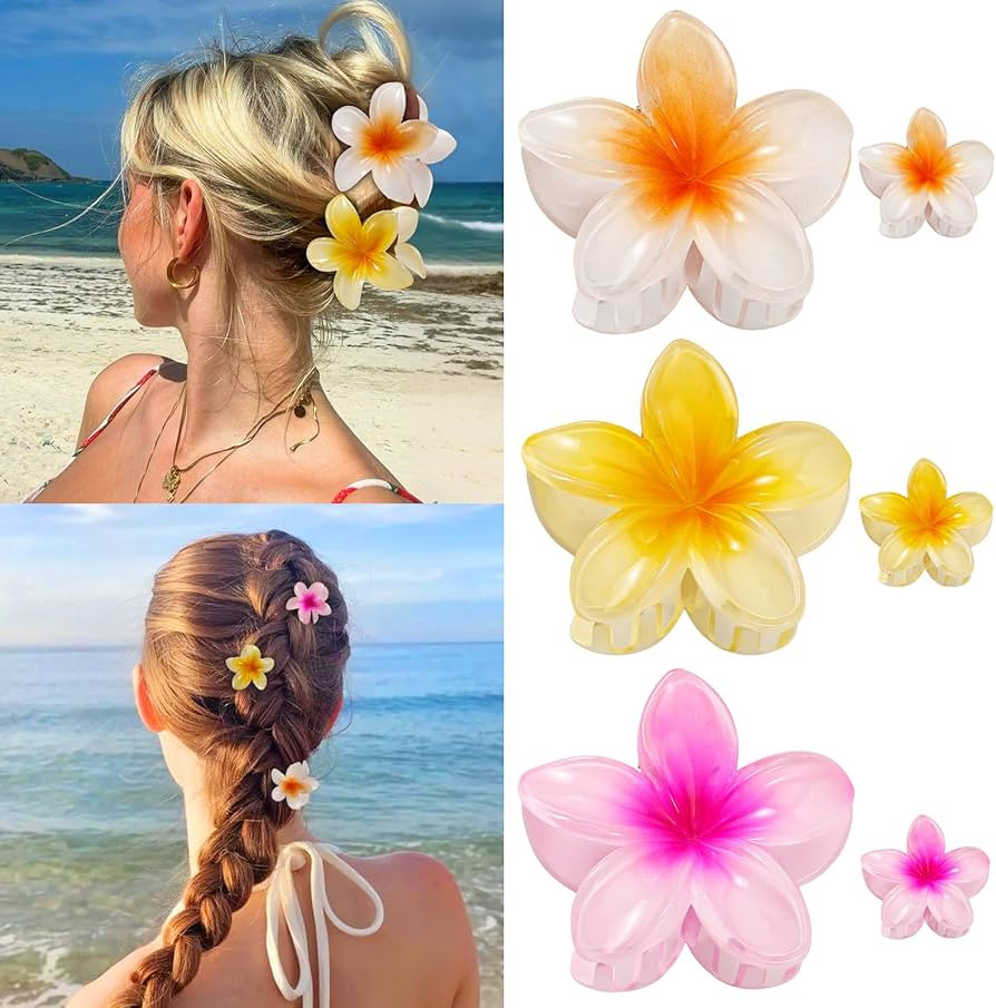 6 Pcs Hawaiian Flower Hair Clips for Women Girls, Plumeria Claw Clips for Thick/Thin Hair, Strong... | Amazon (US)