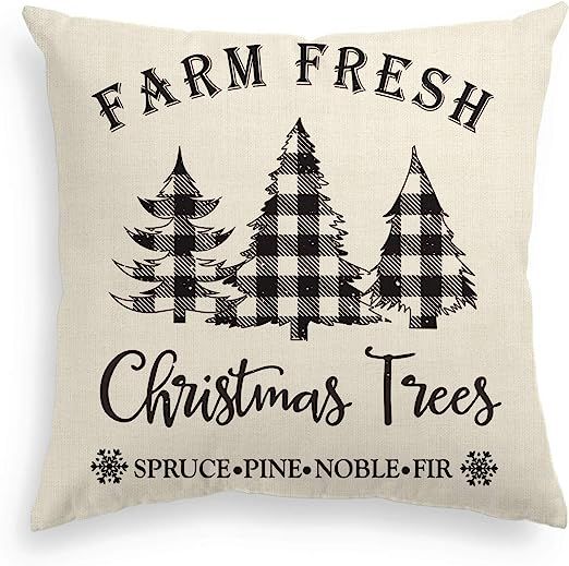 AVOIN Buffalo Plaid Christmas Trees Pillow Cover, 18 x 18 Inch Winter Holiday Cushion Case Decora... | Amazon (US)