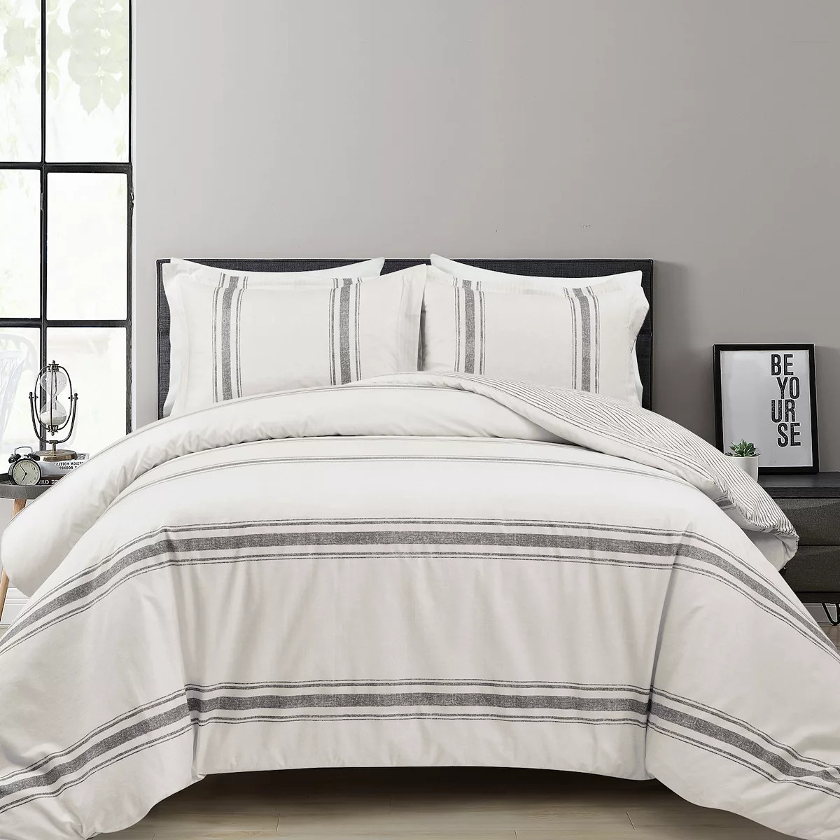 Lush Decor Farmhouse Stripe Cotton Duvet Cover Set with Shams | Kohl's