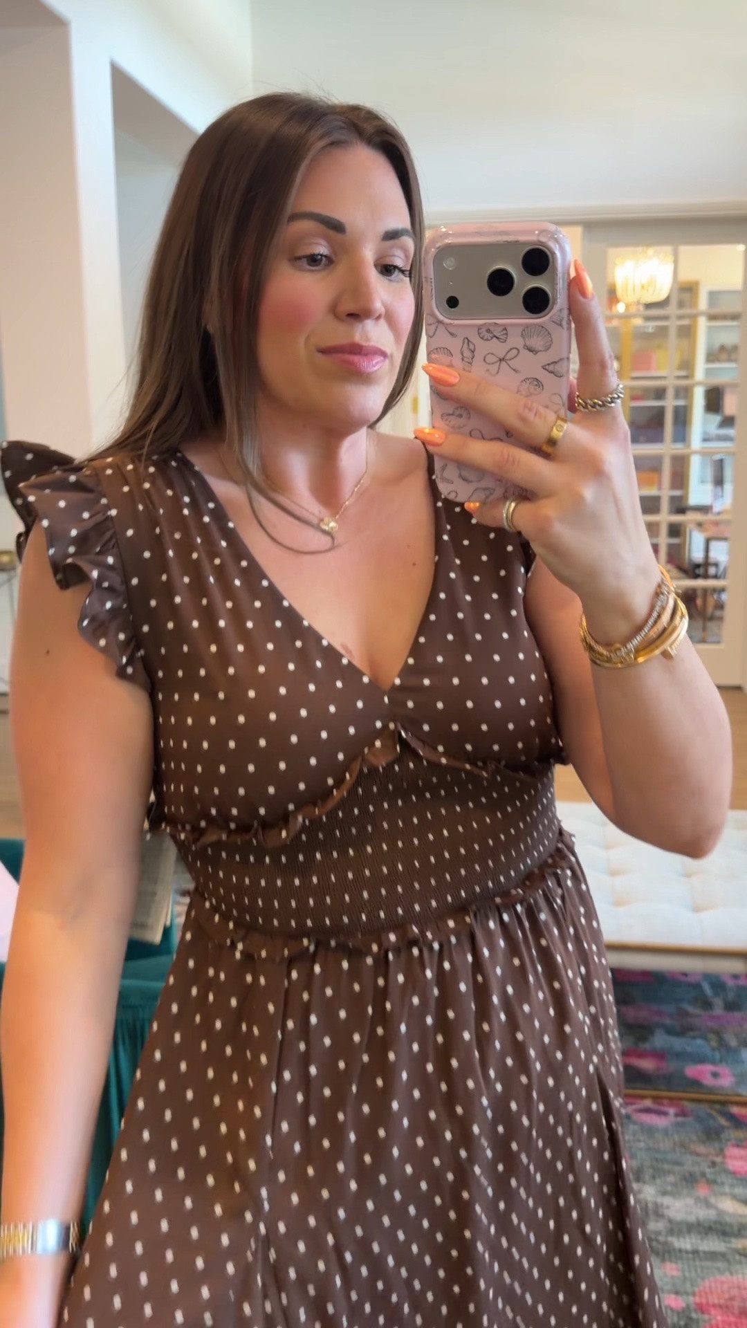 curvy midsize pre-fall look in the Anniversary Sale! wearing size medium in brown polka dot maxi dress

#LTKSeasonal #LTKMidsize #LTKSaleAlert