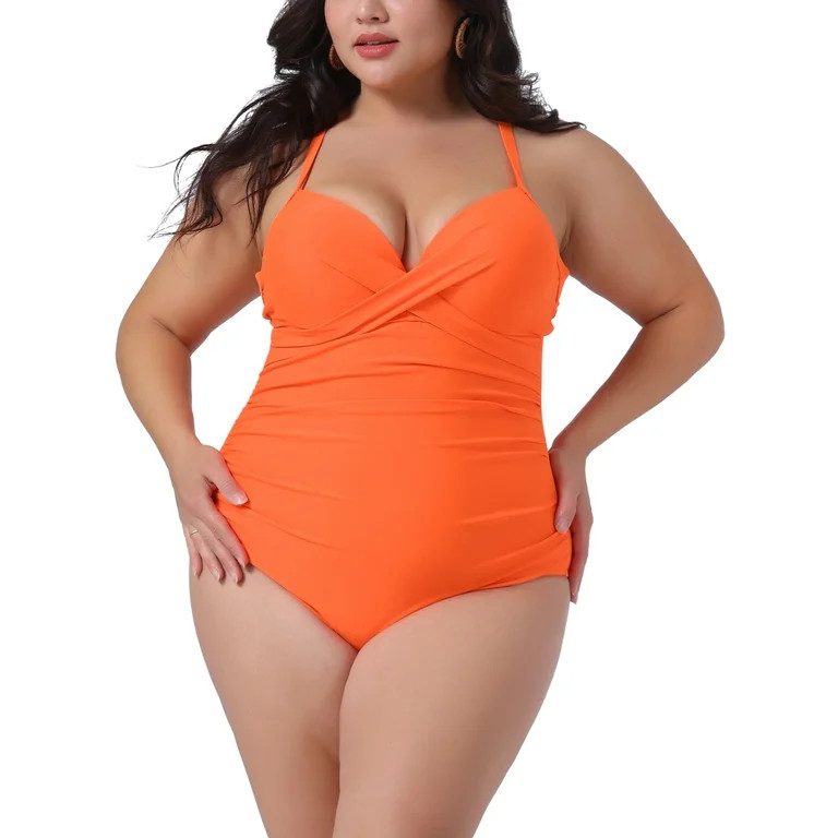 Agnes Orinda Women's Plus Size Bathing Suit One Piece Ruched Padded Slimming Bikini Swimsuit 2X O... | Walmart (US)