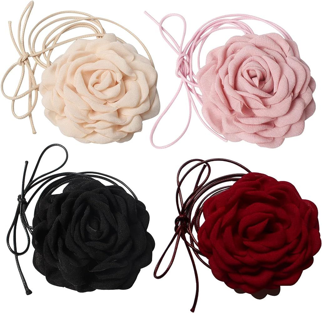 4PK Flower Choker Necklace for Women,Big Rose Flower Chokers, Floral Choker Necklace for Party Br... | Amazon (US)