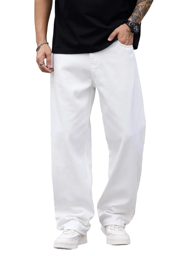 DFGIGT Men's Baggy Jeans Loose Fit Y2k Skater Denim Pants Straight Leg Hip Hop Trousers | Amazon (UK)