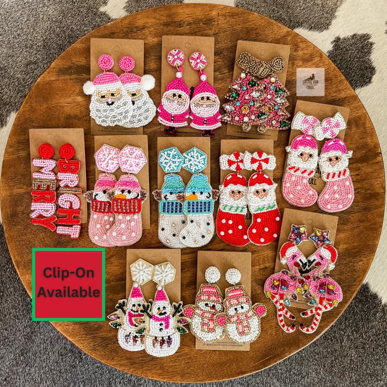 Cute Christmas Earrings Seed Bead Earrings Funny Earrings - Etsy | Etsy (US)