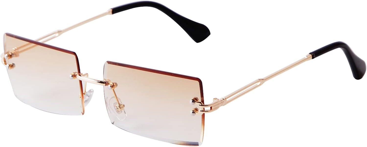 ADE WU Rimless Rectangle Sunglasses for Women Men,Trendy Fashion Sheer Pink,Blue Lens Frameless G... | Amazon (US)