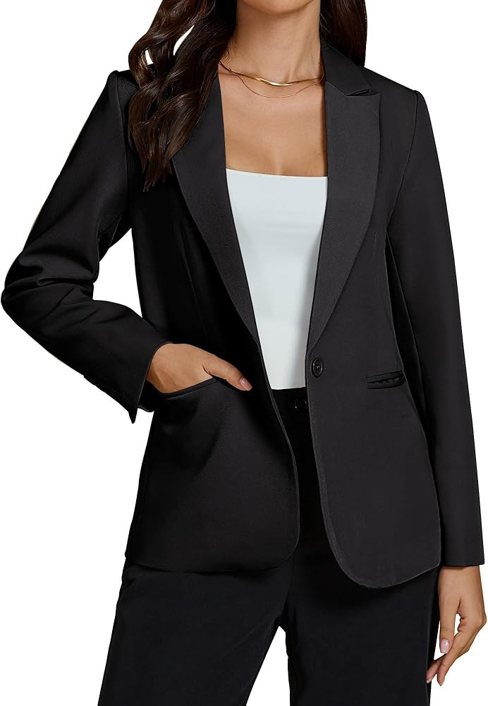 luvamia Dressy Blazers for Women Button Long Sleeve Lapel Business Casual Outfits Office Work Sui... | Amazon (US)