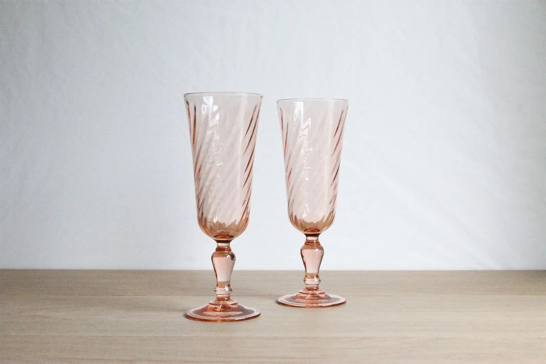 2 French vintage 70s Luminarc champagne flutes, Rosaline blush pink swirl glass | Etsy (CAD)