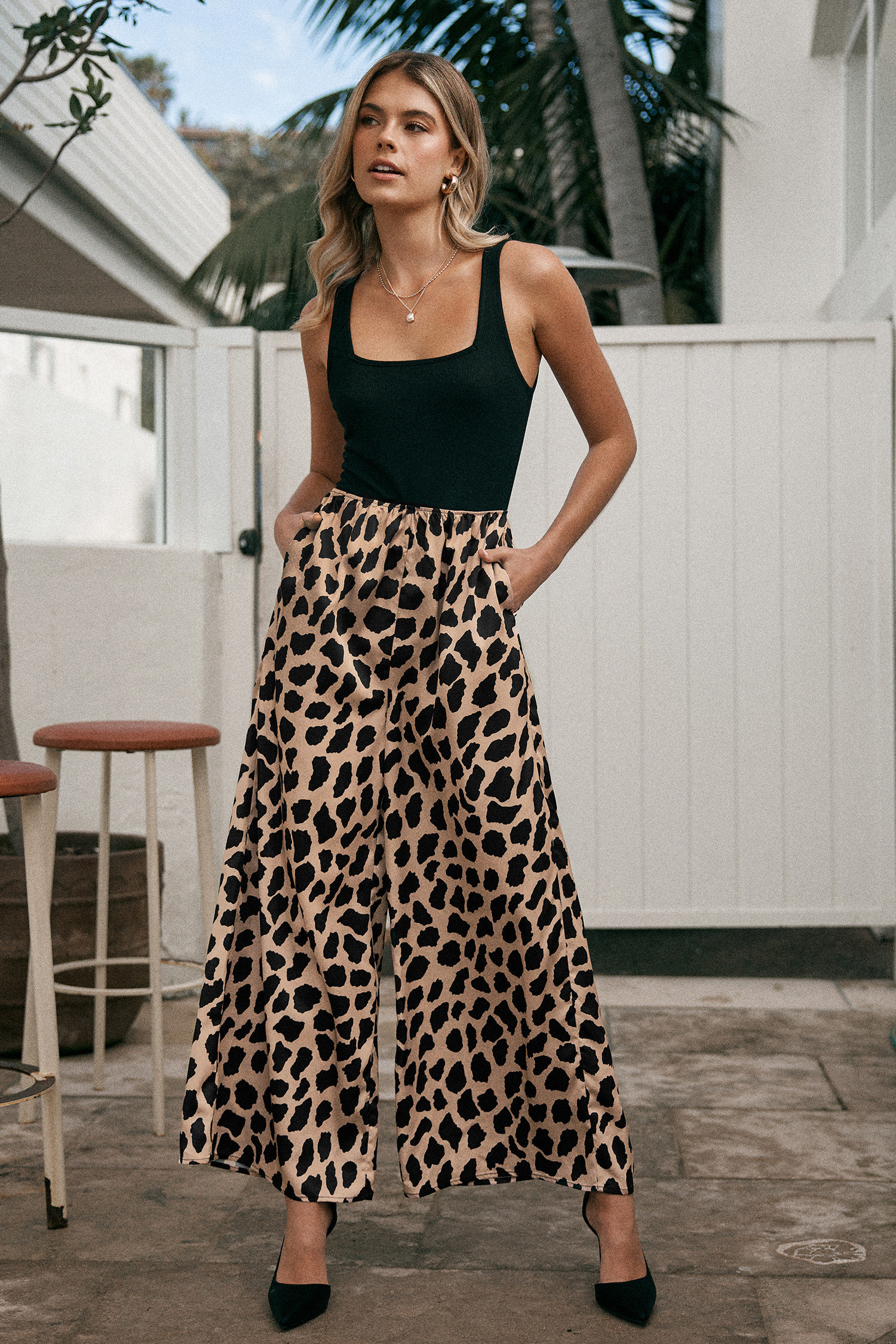 NewBlack Square Neck Tank & Leopard Wide Leg Jumpsuit | Cupshe US
