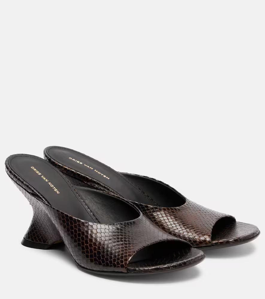 Dries Van Noten 75 snake-effect leather wedge mules | Mytheresa (US/CA)